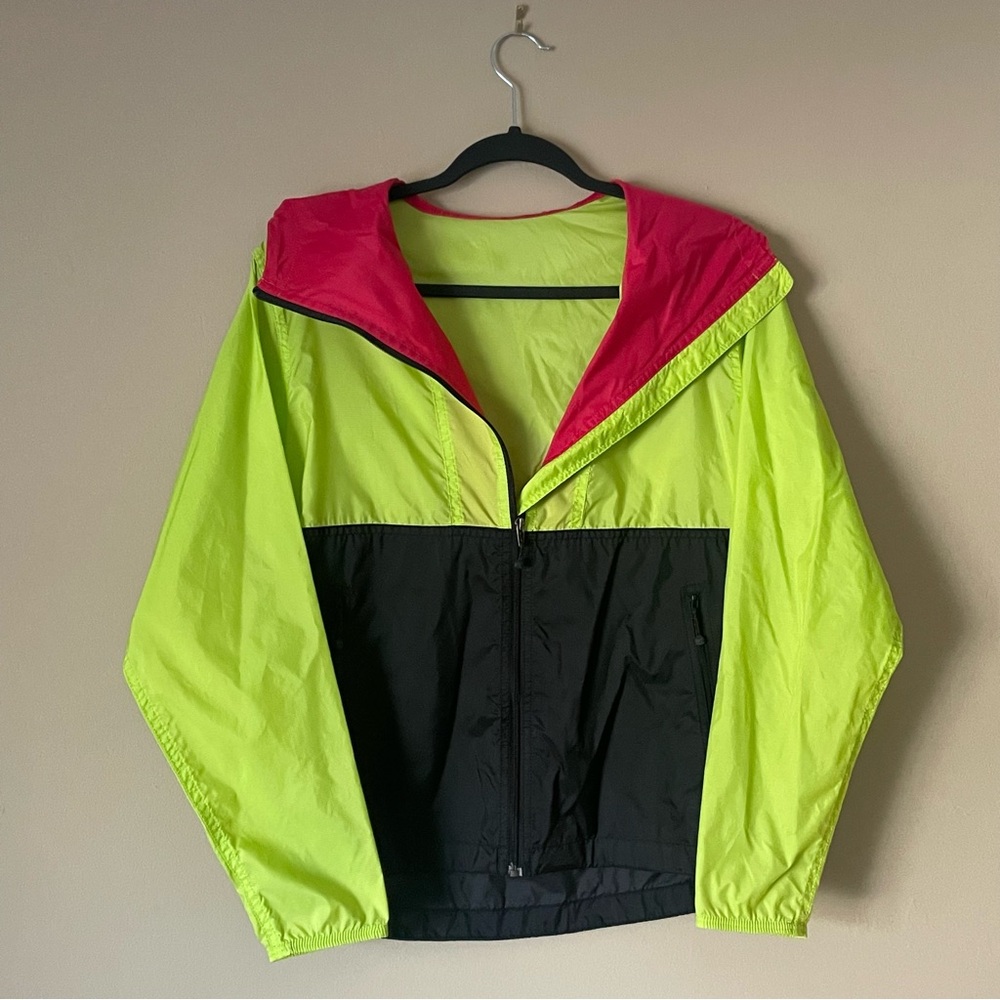 The North Face Windbreaker Packable PINK + GREEN kermit colored vintage XS - Picture 3 of 16